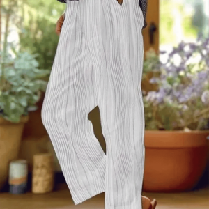 Women Abstract Stripes Long Pant Casual Spring/Fall Trousers, JustFashionNow Pants, color:White|size:5XL,