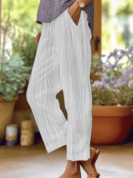 Women Abstract Stripes Long Pant Casual Spring/Fall Trousers, JustFashionNow Pants, color:White|size:5XL,