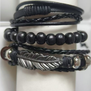 Retro Street Cowboy Leather Bracelet Niche Korean Trend Multi-layer Bodhi Wood Bracelet Adjustable Bracelet, JustFashionNow Bracelets, color:Black|size:One-size,