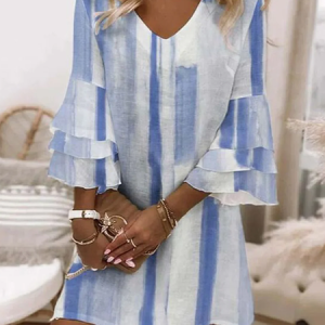 Women Floral Half Sleeve Summer Dress V Neck Daily Boho Midi Beach Dress H-Line Dress, JustFashionNow Dresses, color:As Picture|size:4XL,
