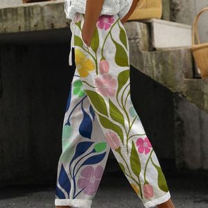 Women Floral Long Pant Casual Spring/Fall Trousers, JustFashionNow Pants, color:As Picture|size:5XL,