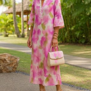 Vacation Ombre Printing Midi Dress, Midi Dresses, color:Pink|size:XXL, Stylewe