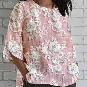 Vintage 3D Printing Crew Neck Half Sleeve T-shirt, T-shirts, color:Pink|size:5XL, catalog Noracora shop