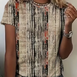 Women Abstract Short Sleeve Tee T-shirt Crew Neck Printing Casual Summer Graphic Tee Top, JustFashionNow T-Shirts, color:Khaki|size:XXL,