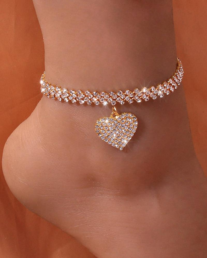 1pc Rhinestone Love Pendant Chain Anklet, women Anklet, ChicMe catalog - Image 2