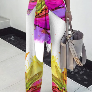 Casual Floral Printing Straight Pants, Pants, color:As Picture|size:XXL, Stylewe