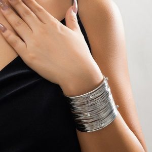 Sweet Cool Punk Style Wide Brushed Line Bracelet, Bracelets, color:Silver|size:One-size, Stylewe