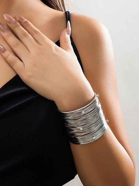 Sweet Cool Punk Style Wide Brushed Line Bracelet, Bracelets, color:Silver|size:One-size, Stylewe