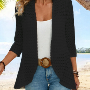 Women's Plain Jacquard Regular Loose Kimono, Cardigans, color:Black|size:XXL, catalog Noracora shop