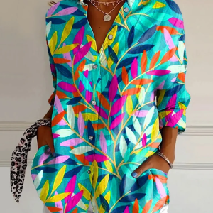 Vacation Shirt Long Sleeve Floral Print Buckle Loose Button Up Shirt For Women, Shirts, color:As Picture|size:4XL, catalog Noracora shop