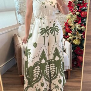 Tropical Print Round Neck Sleeveless Tied Detail Jumpsuit, women Jumpsuits, ChicMe catalog