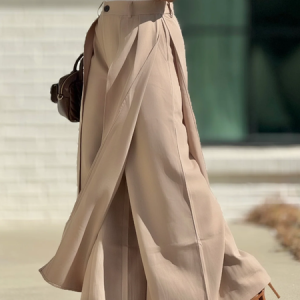 Urban Plain Pockets Wide Leg Pants, Pants, color:Khaki|size:XXL, Stylewe