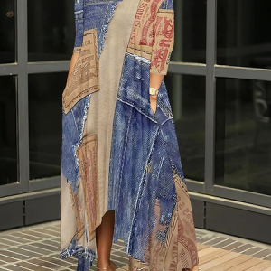 Casual Random Print Off  Asymmetrical  printing Maxi Dress, Maxi Dresses, color:As Picture|size:XXL, Stylewe