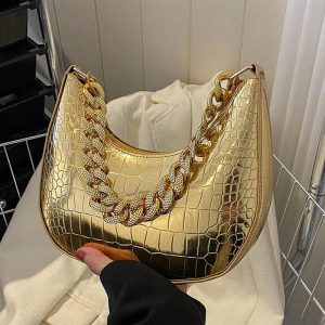 Chain Crocodile Pattern Handle Clutch Purse Leather Handle Shoulder Handbag, women Bags, ChicMe catalog