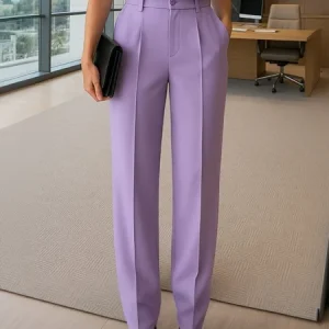 Urban Plain Buttoned Straight Pants, Pants, color:lavender|size:XXL, Stylewe