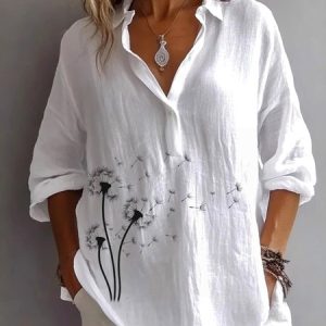 Shirt Collar Long Sleeve Plain Regular Micro-Elasticity Regular Fit Shirt For Women, Shirts, color:White|size:4XL, catalog Noracora shop