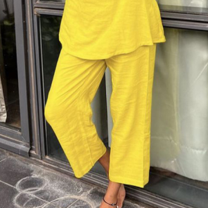 Casual Linen blend Plain Loose Straight Pants, Pants, color:Yellow|size:XXL, Stylewe