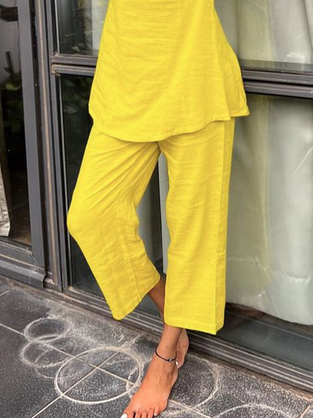 Casual Linen blend Plain Loose Straight Pants, Pants, color:Yellow|size:XXL, Stylewe