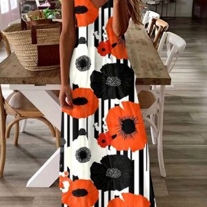 Women Geometric Spaghetti Sleeveless Comfy Casual Maxi Dress, Maxi, color:White|size:4XL, catalog Noracora shop