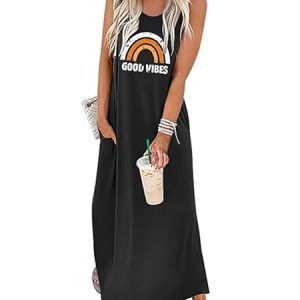 Women Geometric Crew Neck Gallus Comfy Casual Maxi Dress, Dresses, color:Black|size:4XL, catalog Noracora shop