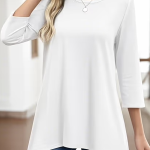 Casual Plain Crew Neck Long Sleeve T-shirt, Shirts, color:White|size:4XL, catalog Noracora shop