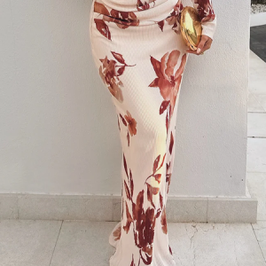 Elegant Floral Maxi Skirt, Skirts, color:As Picture|size:XXL, Stylewe