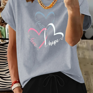 Vintage Heart/Cordate Crew Neck Short Sleeve T-shirt, T-shirts, color:Light Gray|size:XXL, catalog Noracora shop