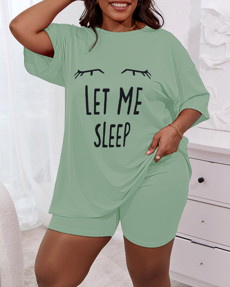 Plus Size Let Me Sleep Figure Print Pajamas Set, women Loungewear, ChicMe catalog - Image 4