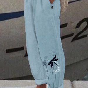 Casual Floral Long Pant, Pants, color:Light Blue|size:4XL, catalog Noracora shop