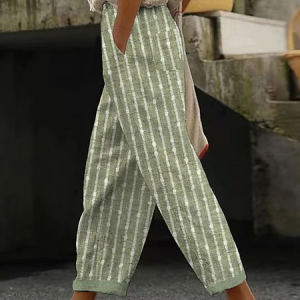 Women Striped Long Pants Casual Spring/Fall Trousers, JustFashionNow Pants, color:Green|size:5XL,