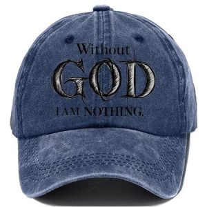 Unisex Distressed Washed Cotton Retro Faith Print Hat, JustFashionNow Women Hats, color:Blue|size:One-size,