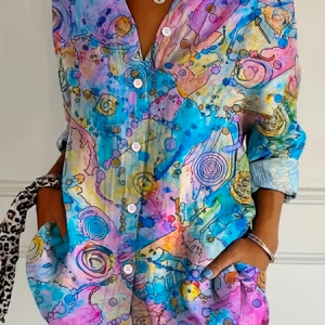 Shirt Collar Long Sleeve Abstract Buckle Regular Loose Button Up Shirt Shirt For Women, Shirts, color:As Picture|size:4XL, catalog Noracora shop