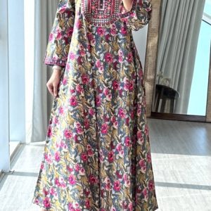 Women Floral Crew Neck Long Sleeve Comfy Casual Maxi Dress, Maxi, color:Navyblue|size:4XL, catalog Noracora shop