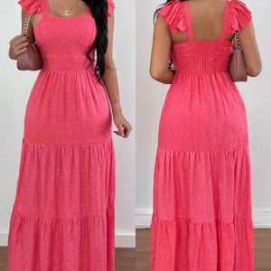 Square Neck Thick Strap Dress Maxi Backeless Ruched Dress, women Maxi Dresses, ChicMe catalog