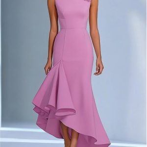 Elegant Plain 3D Floral Stand Collar Maxi Dress, Maxi Dresses, color:Pink|size:XXL, Stylewe