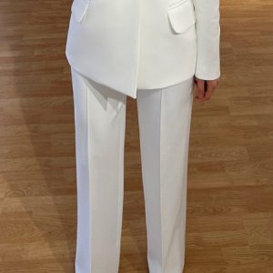 Elegant Plain Straight Pants, Pants, color:White|size:XXL, Stylewe