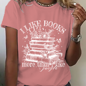 I Like Books More Than I Like People Boho Floral Book Lover Cotton T-Shirt, T-shirts, Lilicloth.com
