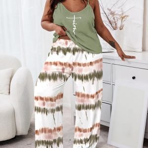 Plus Size Faith Tie Dye Print Spaghetti Strap Pajamas Set, women Loungewear, ChicMe catalog