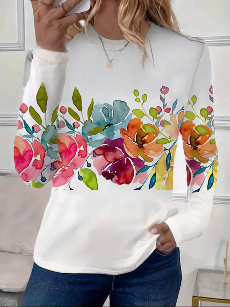 Women Floral Long Sleeve Tee T-shirt Crew Neck Printing Casual Spring/Fall Graphic Tee Top, JustFashionNow T-Shirts, color:White|size:XXL - Image 5