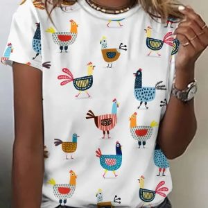 Vintage Animal Art Print Crew Neck Short Sleeve Cotton Comfy T-shirt, T-shirts, color:White|size:4XL, catalog Noracora shop