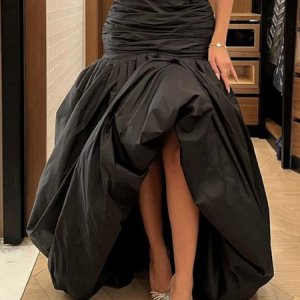 Elegant Gathered Plain Maxi Skirt, Skirts, color:Black|size:XXL, Stylewe