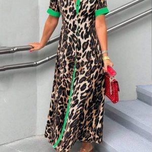 Casual Leopard Printing Maxi Dress, Maxi Dresses, color:Green|size:XXL, Stylewe