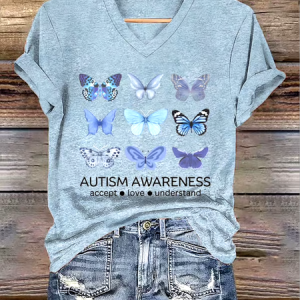 Casual Animal V Neck Short Sleeve T-shirt, T-shirts, color:Light Blue|size:4XL, catalog Noracora shop