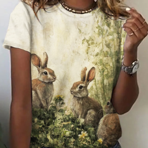 Rabbit Easter Vintage Print T-Shirt, T-shirts, Lilicloth.com