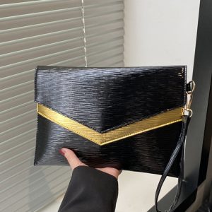 Colorblock PU Leather Handbag Fashion Envelope Purse Bag with Hand Strap, women Bags, ChicMe catalog