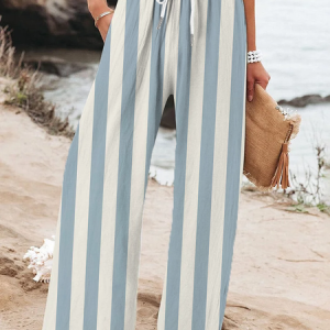 Women Striped Long Pant Casual Spring/Fall Trousers, JustFashionNow Pants, color:Blue|size:4XL,