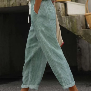 Women Herringbone Long Pants Casual Spring/Fall Trousers, JustFashionNow Pants, color:Green|size:M,