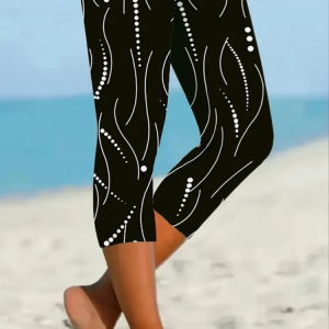 Casual Polka Dots Capris Elastic Waist Printing Pant, Leggings, color:Black|size:XXL, catalog Noracora shop