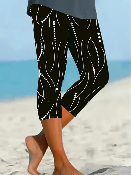 Women Polka Dots Capris Elastic Waist Pant Casual Summer Trousers, JustFashionNow Leggings, color:Black|size:XXL,