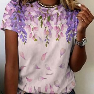 Vintage Animal Crew Neck Short Sleeve T-shirt, T-shirts, color:Pink|size:4XL, catalog Noracora shop